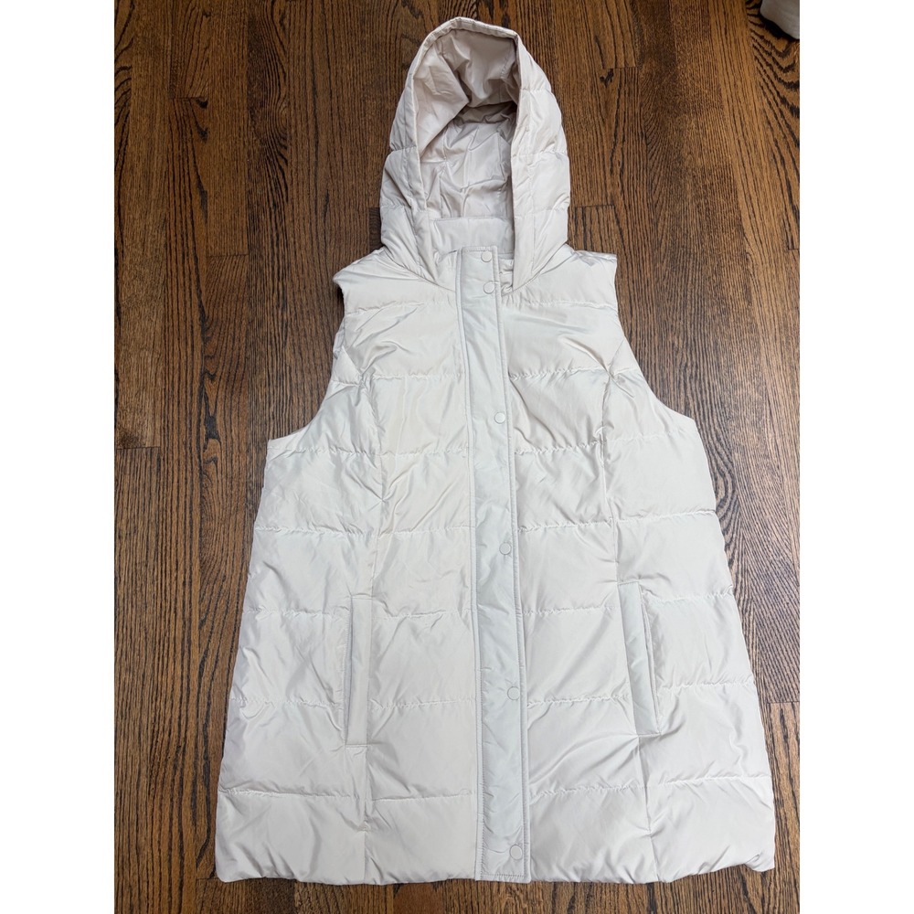 J. Jill Down Puffer Vest Off White Tan Down Filled Hooded Quiet Luxury Gorpcore